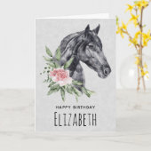 Mooie Paardenkop Portret Waterverf Verjaardag Kaart (Gele Bloem)