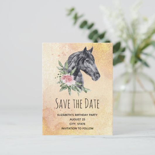 Mooie Paardenkop Waterverf Save the Date Uitnodiging Briefkaart (Staand voorkant)