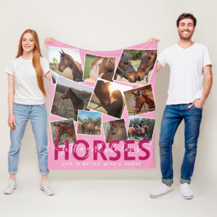 Mooie Paardenliefhebber Fotocollage Roze Fleece Deken