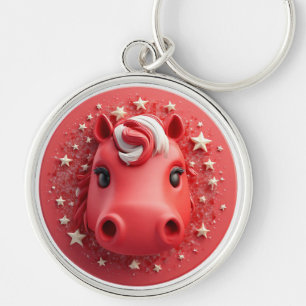 Mooie paardenportret in levendig rood en wit sleutelhanger