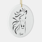 Mooie paardensilhouet en kalligrafie op wit keramisch ornament (Rechts)