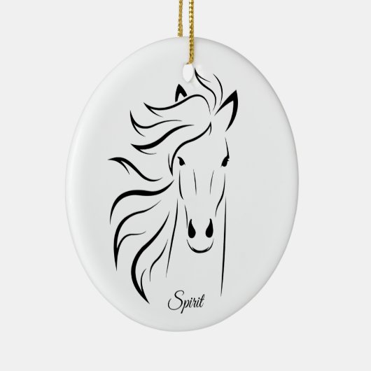 Mooie paardensilhouet en kalligrafie op wit keramisch ornament (Rechts)