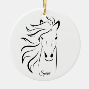 Mooie paardensilhouet en kalligrafie op wit keramisch ornament