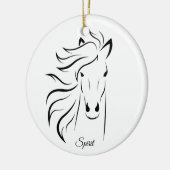 Mooie paardensilhouet en kalligrafie op wit keramisch ornament (Links)