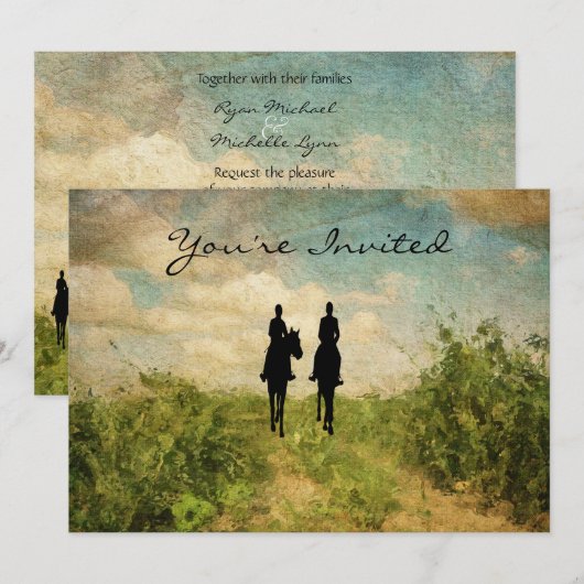 Mooie paardrijden paar paard bruiloft kaart (Voorkant / Achterkant)