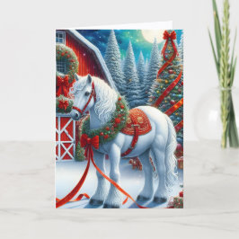 Mooie paardrijden Witte Paard Kerstmis Feestdagen Kaart