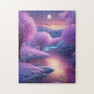 Mooie Paarse Achtergrond op een Winternacht Legpuzzel