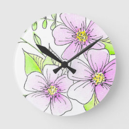 Mooie Paarse Aquarel Bloemen Ronde Klok