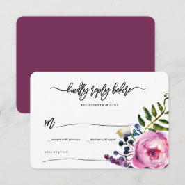 Mooie Paarse Aquarel Bloemen RSVP Kaart