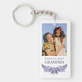 Mooie Paarse Blauwe Floral Best Grandma Foto Sleutelhanger