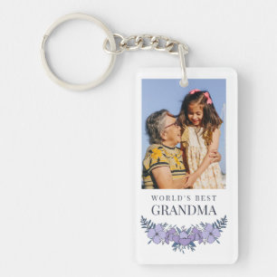 Mooie Paarse Blauwe Floral Best Grandma Foto Sleutelhanger