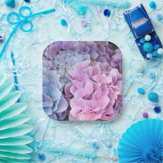 Mooie Paarse, Blauwe, Roze Hydrangea Bloemen Papieren Bordje (Feest)