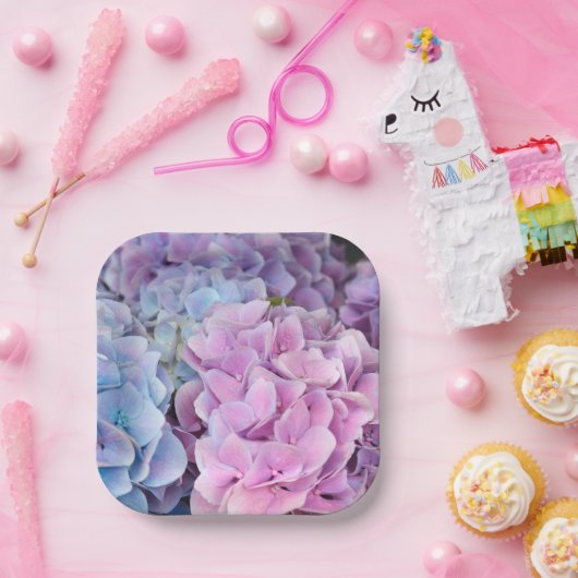 Mooie Paarse, Blauwe, Roze Hydrangea Bloemen Papieren Bordje (Feest)