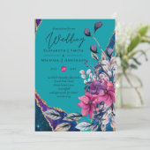 Mooie Paarse Blauwgroen Floral Agaat bruiloft Kaart (Staand voorkant)
