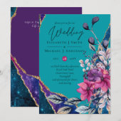 Mooie Paarse Blauwgroen Floral Agaat bruiloft Kaart (Voorkant / Achterkant)