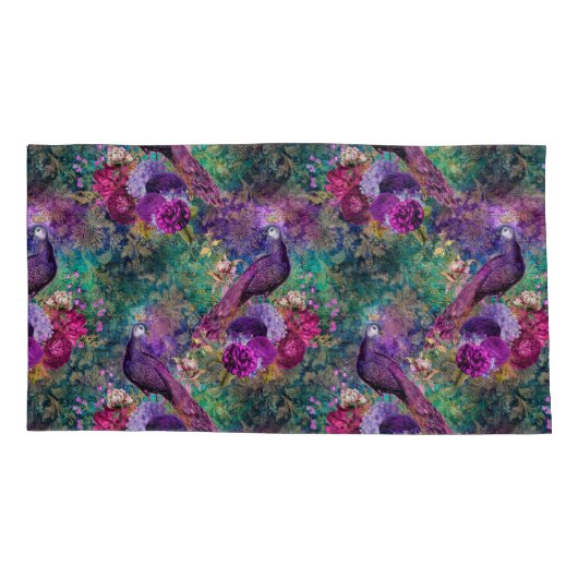 Mooie Paarse Blauwgroen Peacock Floral Kussensloop (Achterkant)