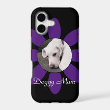 Mooie Paarse Bloem Frame Schattige Puppy Hond Zwar
