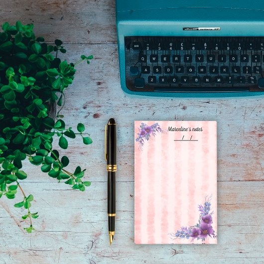 Mooie paarse bloem & zacht roze strepen 4 "x6" post-it® notes