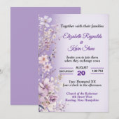 Mooie paarse bloemen bruiloft kaart (Voorkant / Achterkant)