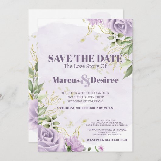 Mooie Paarse Bloemen en Loof | Waterverf Kaart (Voorkant / Achterkant)