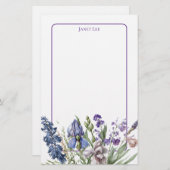 Mooie Paarse bloemen en Paarse Lijst Briefpapier (Voorkant / Achterkant)