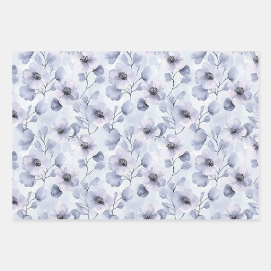 Mooie Paarse Bloemen en Strikken Inpakpapier Vel (Voorkant)