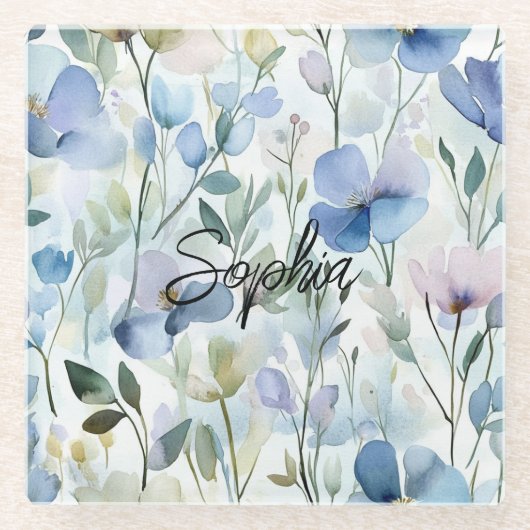 Mooie Paarse Bloemen Glazen Onderzetter (Voorkant)