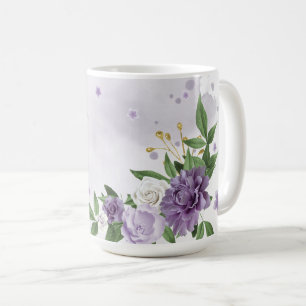 Mooie paarse bloemen groen koffiemok