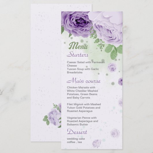 mooie paarse bloemen groene bladeren botanisch menu (Voorkant / Achterkant)