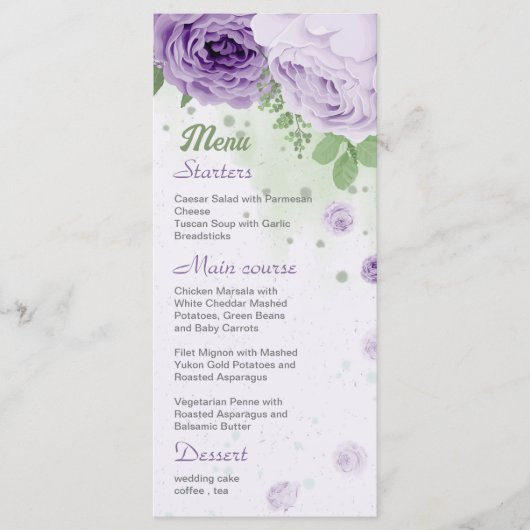 mooie paarse bloemen groene bladeren botanisch menu (Voorkant)