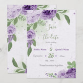 mooie paarse bloemen groene bladeren botanisch save the date (Voorkant / Achterkant)