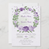 mooie paarse bloemen groene bladeren bruiloft invi kaart (Voorkant)