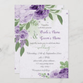 mooie paarse bloemen groene bladeren bruiloft kaart (Voorkant / Achterkant)