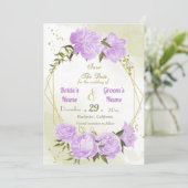 mooie paarse bloemen groene bladeren geometrisch save the date (Staand voorkant)