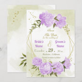 mooie paarse bloemen groene bladeren geometrisch save the date (Voorkant / Achterkant)