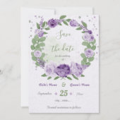 mooie paarse bloemen groene bladeren save the date (Voorkant)