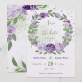 mooie paarse bloemen groene bladeren save the date (Voorkant / Achterkant)
