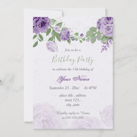 mooie paarse bloemen groene bladeren verjaardag kaart (Voorkant)