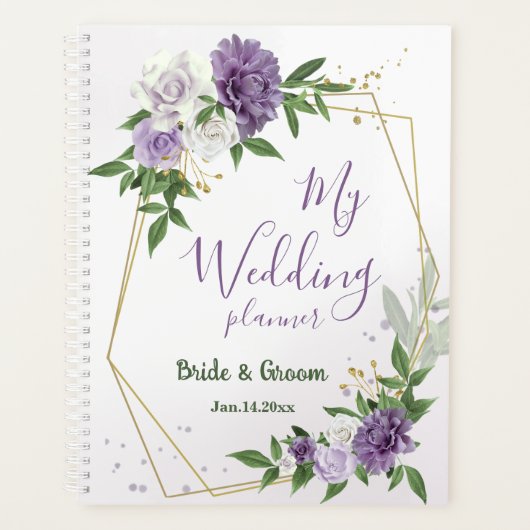Mooie paarse bloemen groene planner (Voorkant)