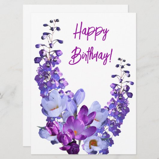 Mooie paarse bloemen kleurrijke bloemen verjaardag feestdagenkaart (Voorkant / Achterkant)