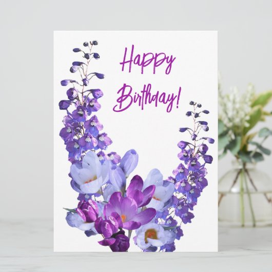 Mooie paarse bloemen kleurrijke bloemen verjaardag feestdagenkaart (Staand voorkant)