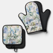 Mooie Paarse Bloemen  Ovenwant & Pannenlap Set (Voorkant / Achterkant)