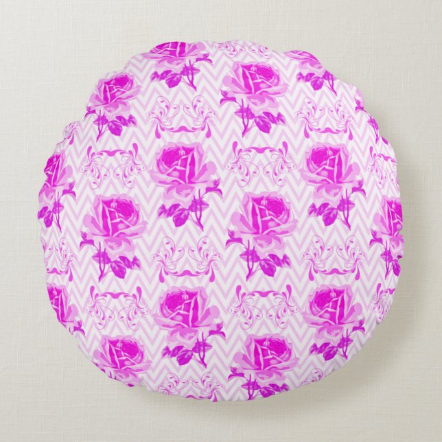 Mooie  Paarse bloemen Rond Kussen (Voorkant)
