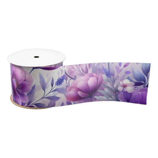 Mooie Paarse Bloemen Satijnen Lint (Spoel)