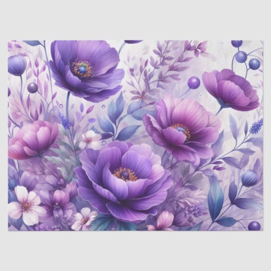 Mooie Paarse Bloemen Tissuepapier (Voorkant)