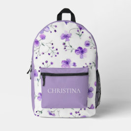 Mooie paarse bloemenkinderen gepersonaliseerde rug bedrukte rugzak