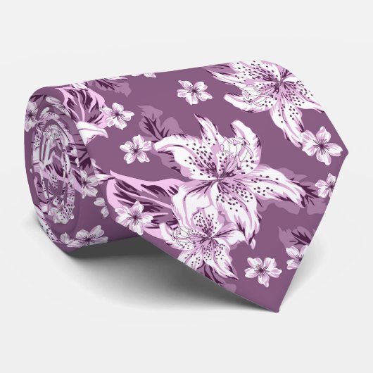 Mooie paarse bloemenprint stropdas (Opgerold)