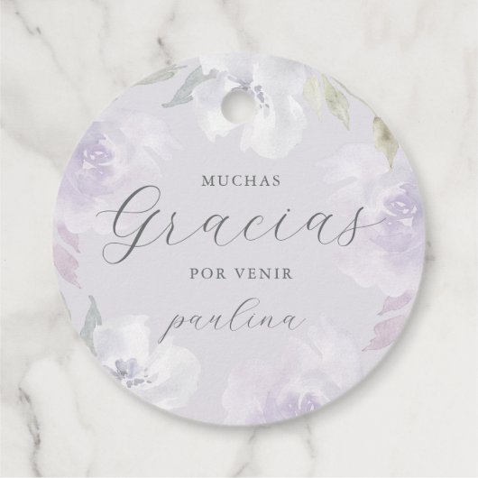 Mooie Paarse bloemenquinceañera gracias naam Bedankjes Labels (Achterkant)