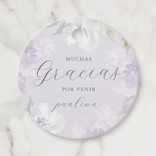 Mooie Paarse bloemenquinceañera gracias naam Bedankjes Labels (Voorkant)