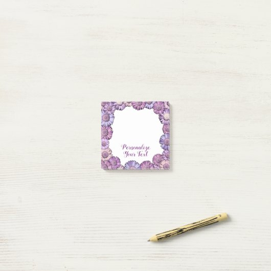Mooie paarse bloemenrand pastel boho aangepaste ma post-it® notes (Op bureau)